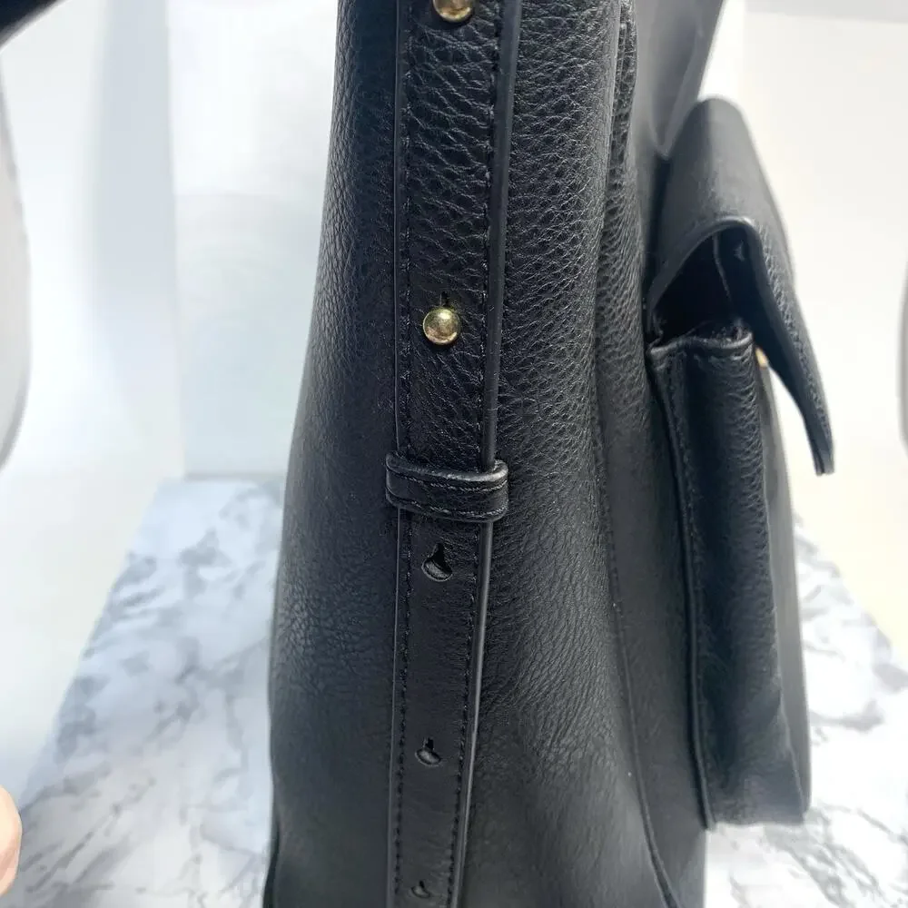 Kensie Front Pocket Shoulder Bag Adjustable Strap Black Brass Hardware Crossbody